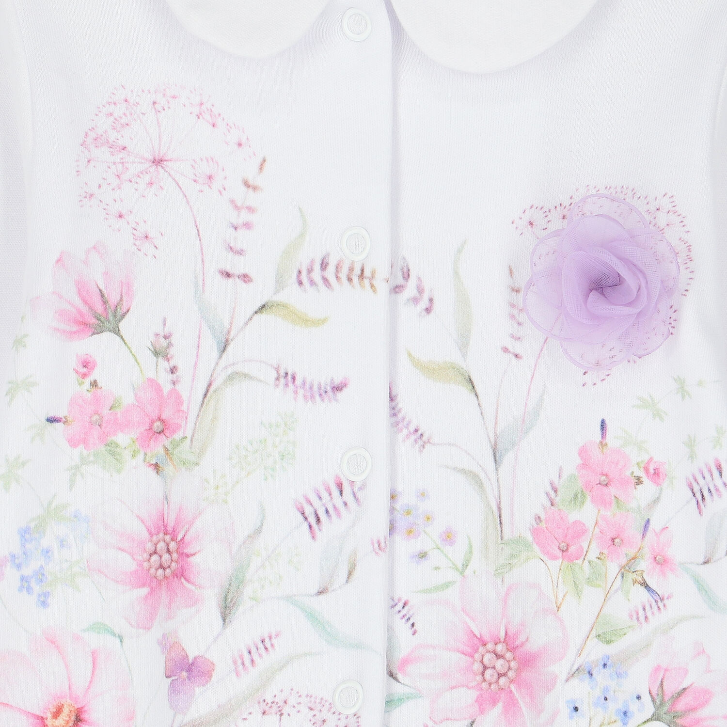 Baby Girls White Floral Babygrow, 1, hi-res image number null